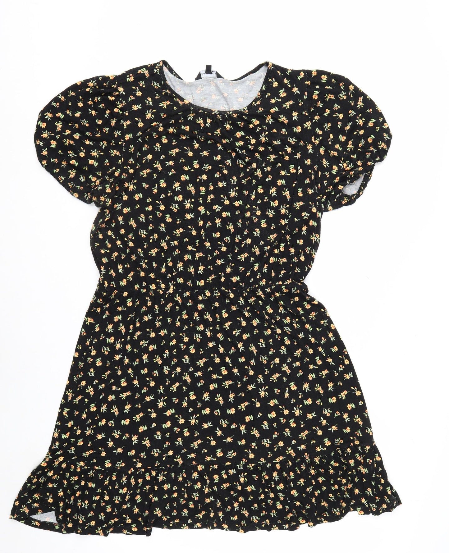 Peacocks Women’s Black Floral A-Line Ruched Dress Size 14