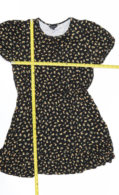 Peacocks Women’s Black Floral A-Line Ruched Dress Size 14