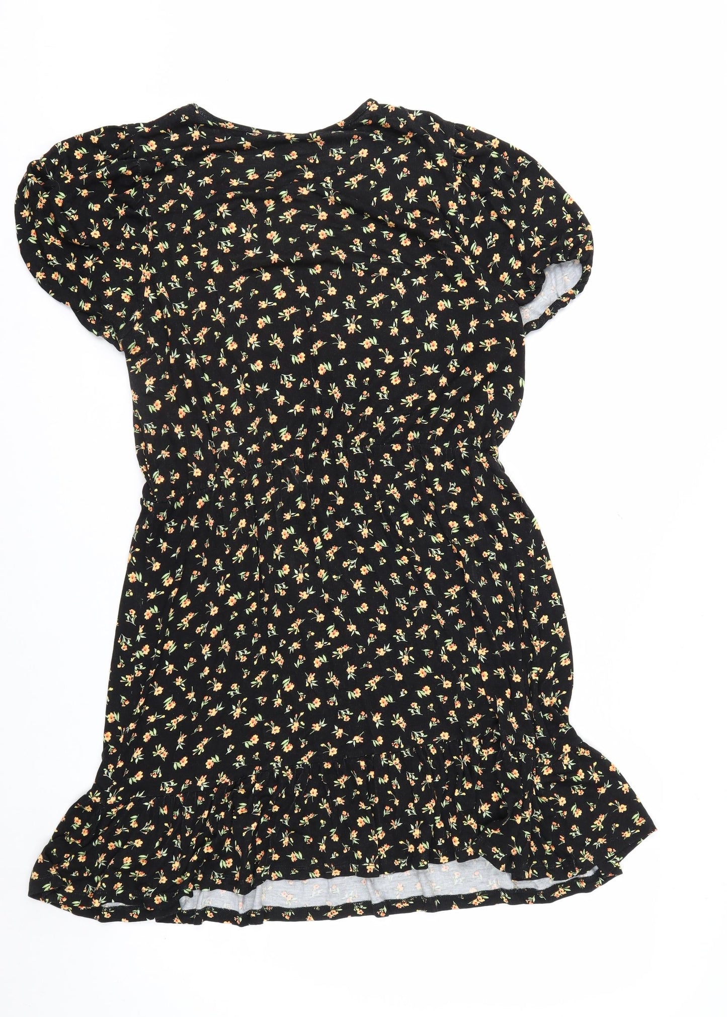 Peacocks Women’s Black Floral A-Line Ruched Dress Size 14