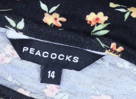 Peacocks Women’s Black Floral A-Line Ruched Dress Size 14