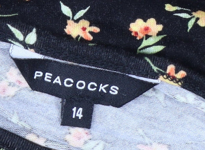 Peacocks Women’s Black Floral A-Line Ruched Dress Size 14