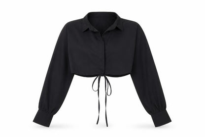 MISSPAP Women's Black Cropped Collared Long Sleeve Blouse Size 14