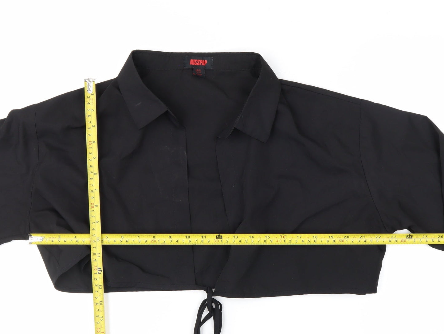 MISSPAP Women's Black Cropped Collared Long Sleeve Blouse Size 14