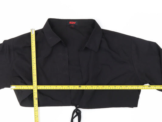 MISSPAP Women's Black Cropped Collared Long Sleeve Blouse Size 14