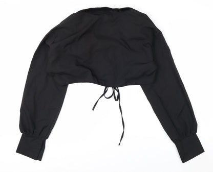 MISSPAP Women's Black Cropped Collared Long Sleeve Blouse Size 14