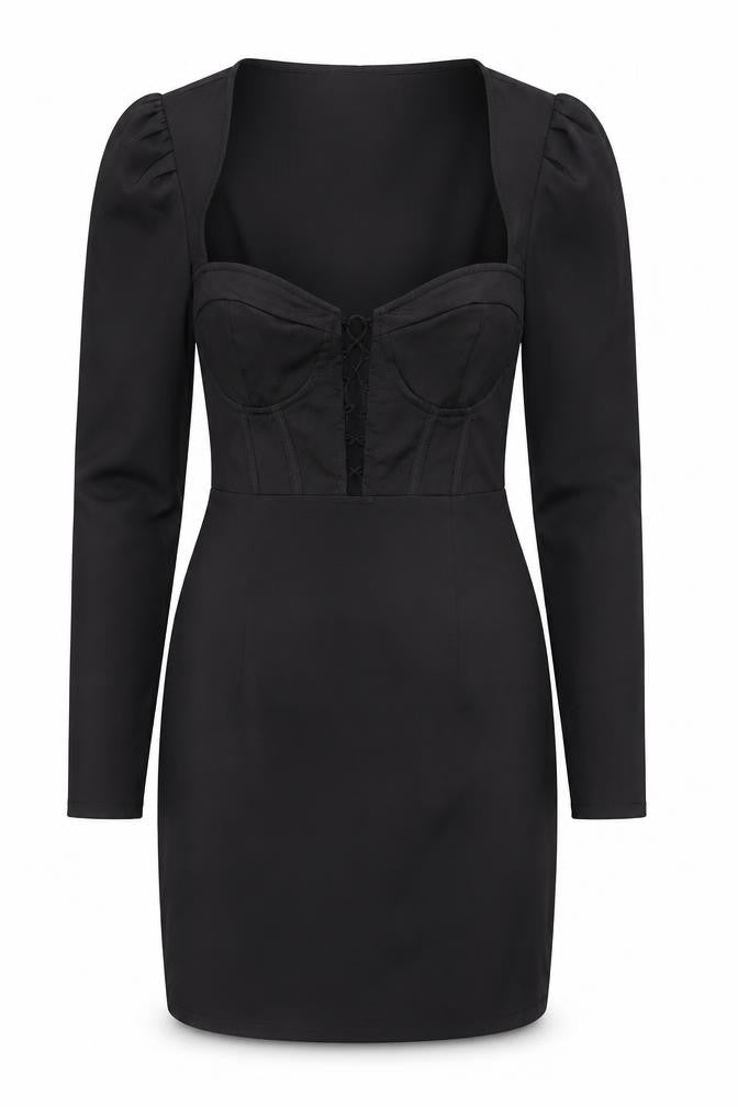 PrettyLittleThing Womens Black Bodycon Mini Dress UK 12 Long Sleeve