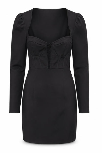 PrettyLittleThing Womens Black Bodycon Mini Dress UK 12 Long Sleeve