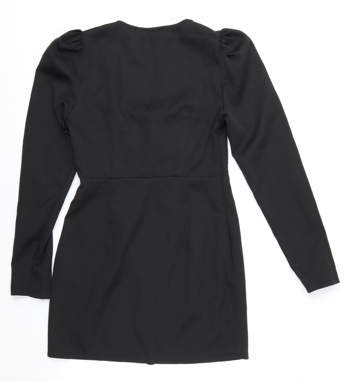 PrettyLittleThing Womens Black Bodycon Mini Dress UK 12 Long Sleeve