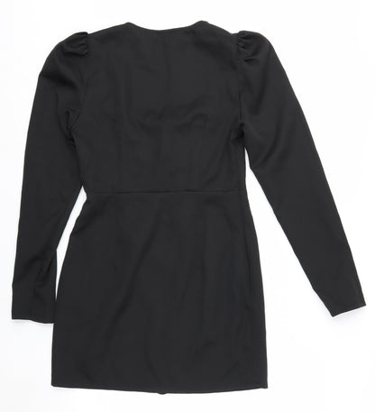 PrettyLittleThing Womens Black Bodycon Mini Dress UK 12 Long Sleeve