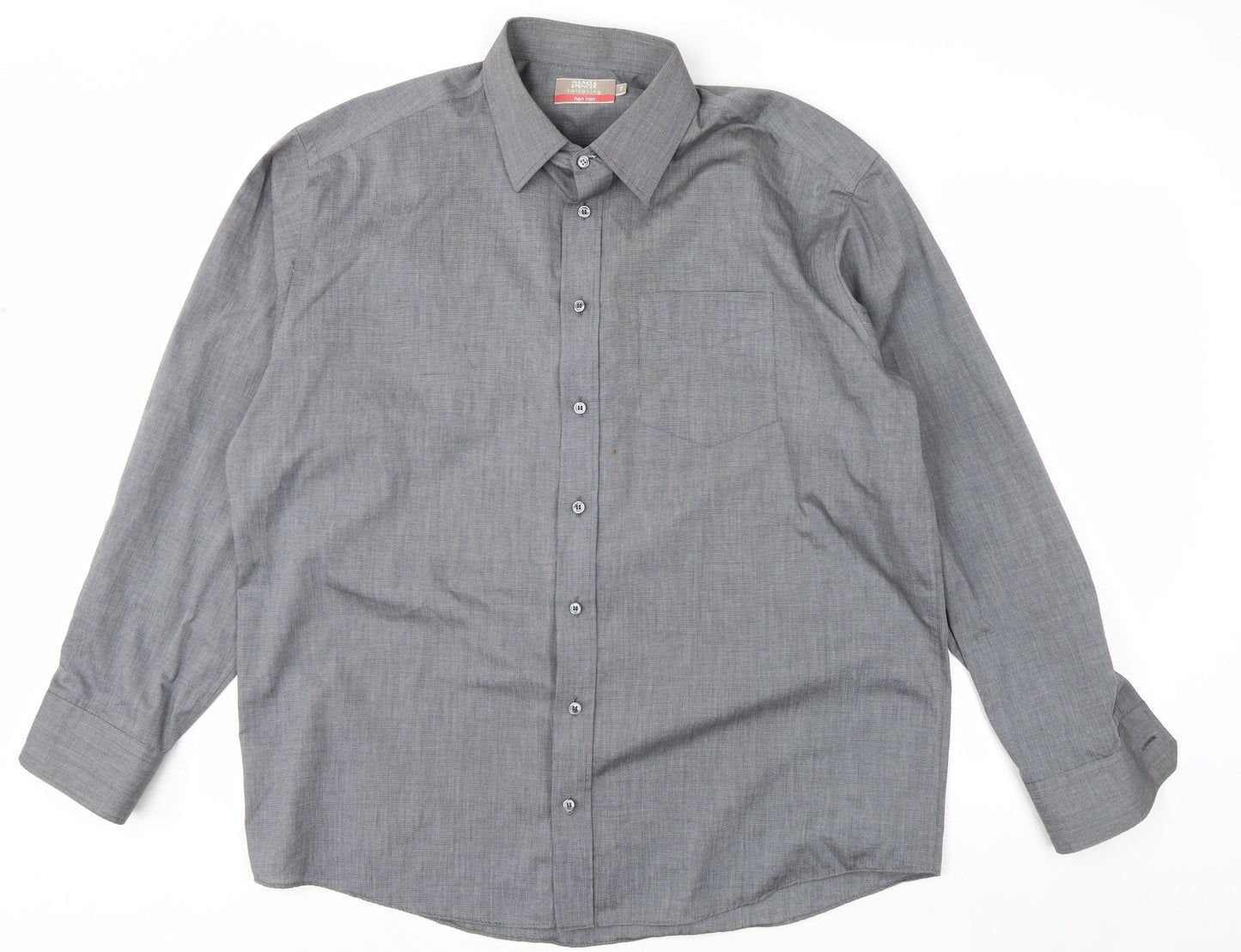 Marks and Spencer Men’s Grey Non-Iron Long Sleeve Shirt Size 17 Regular Fit