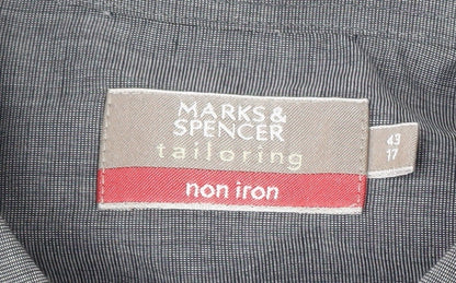 Marks and Spencer Men’s Grey Non-Iron Long Sleeve Shirt Size 17 Regular Fit