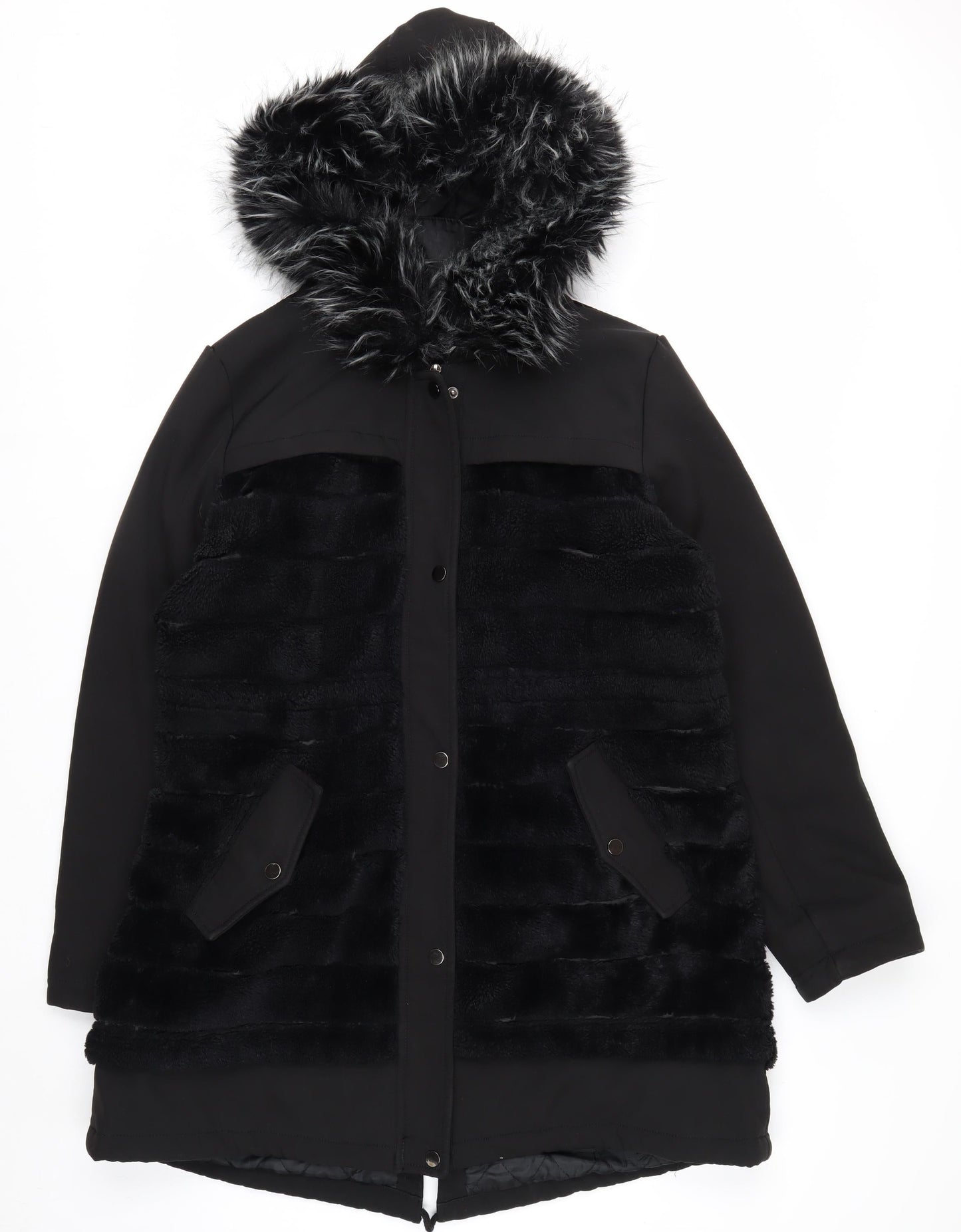 SPATIAL Women's Black Faux Fur Hooded Parka Coat Size 16