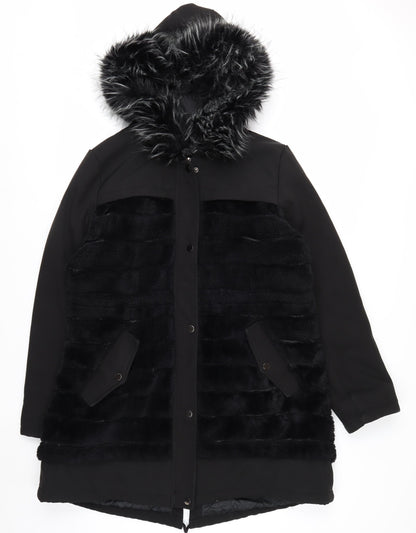 SPATIAL Women's Black Faux Fur Hooded Parka Coat Size 16