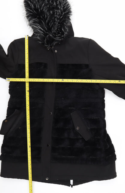 SPATIAL Women's Black Faux Fur Hooded Parka Coat Size 16