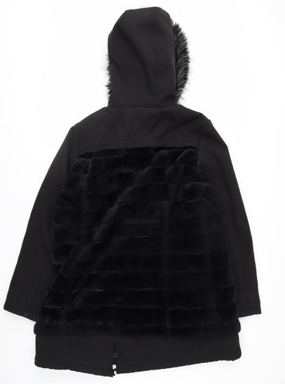 SPATIAL Women's Black Faux Fur Hooded Parka Coat Size 16