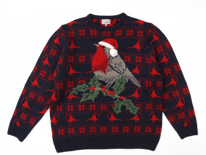 Marks and Spencer Men's Blue XL Christmas Robin Jumper Knit Pullover