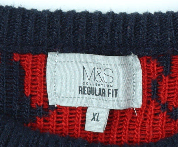Marks and Spencer Men's Blue XL Christmas Robin Jumper Knit Pullover