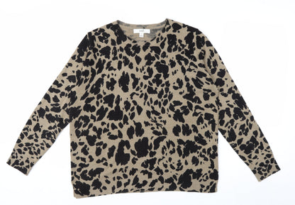 Marks and Spencer Women's Beige Animal Print Crew Neck Jumper Size 14
