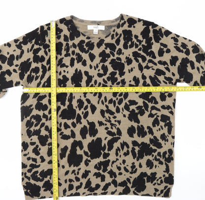 Marks and Spencer Women's Beige Animal Print Crew Neck Jumper Size 14