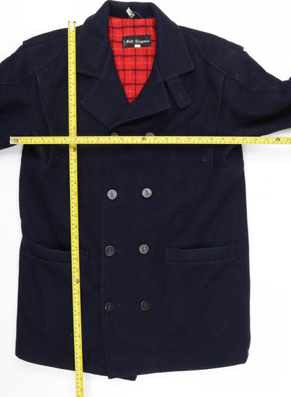 Holt Renfrew Men's Blue Wool Pea Coat Size 38 Double-Breasted Lined