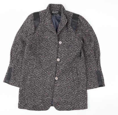 ELCO Women’s Grey Wool Blend Leather Trim Mid-Length Vintage Coat Size S