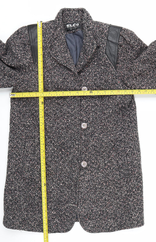 ELCO Women’s Grey Wool Blend Leather Trim Mid-Length Vintage Coat Size S