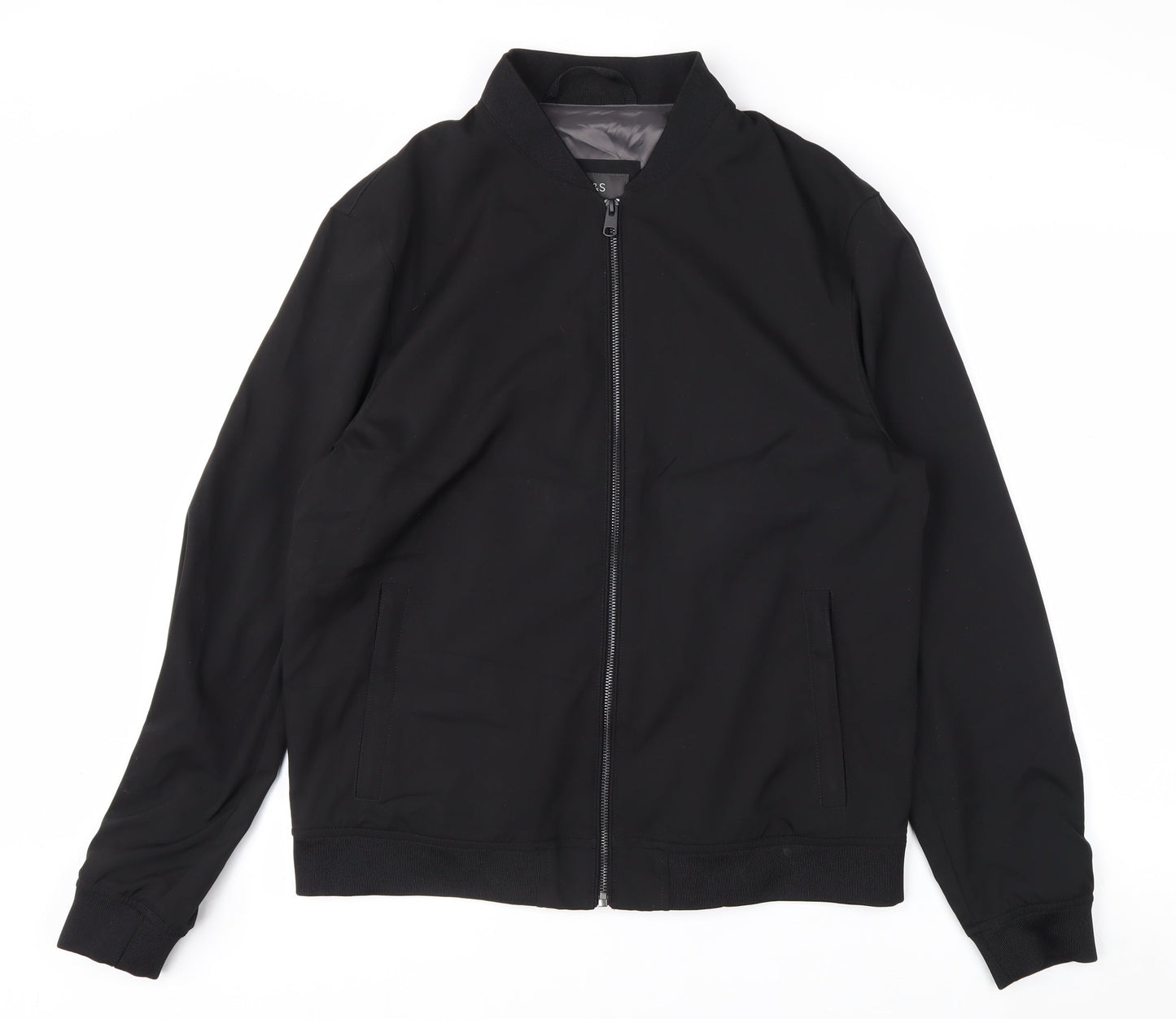 Marks and Spencer Men's Black Bomber Jacket M Lined Zip Casual Style