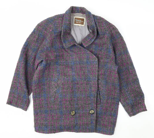 Beniffa Women’s Multicoloured Wool Blend Checked Pea Coat L