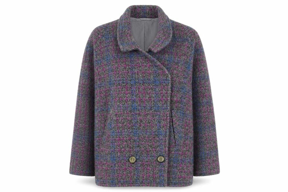 Beniffa Women’s Multicoloured Wool Blend Checked Pea Coat L