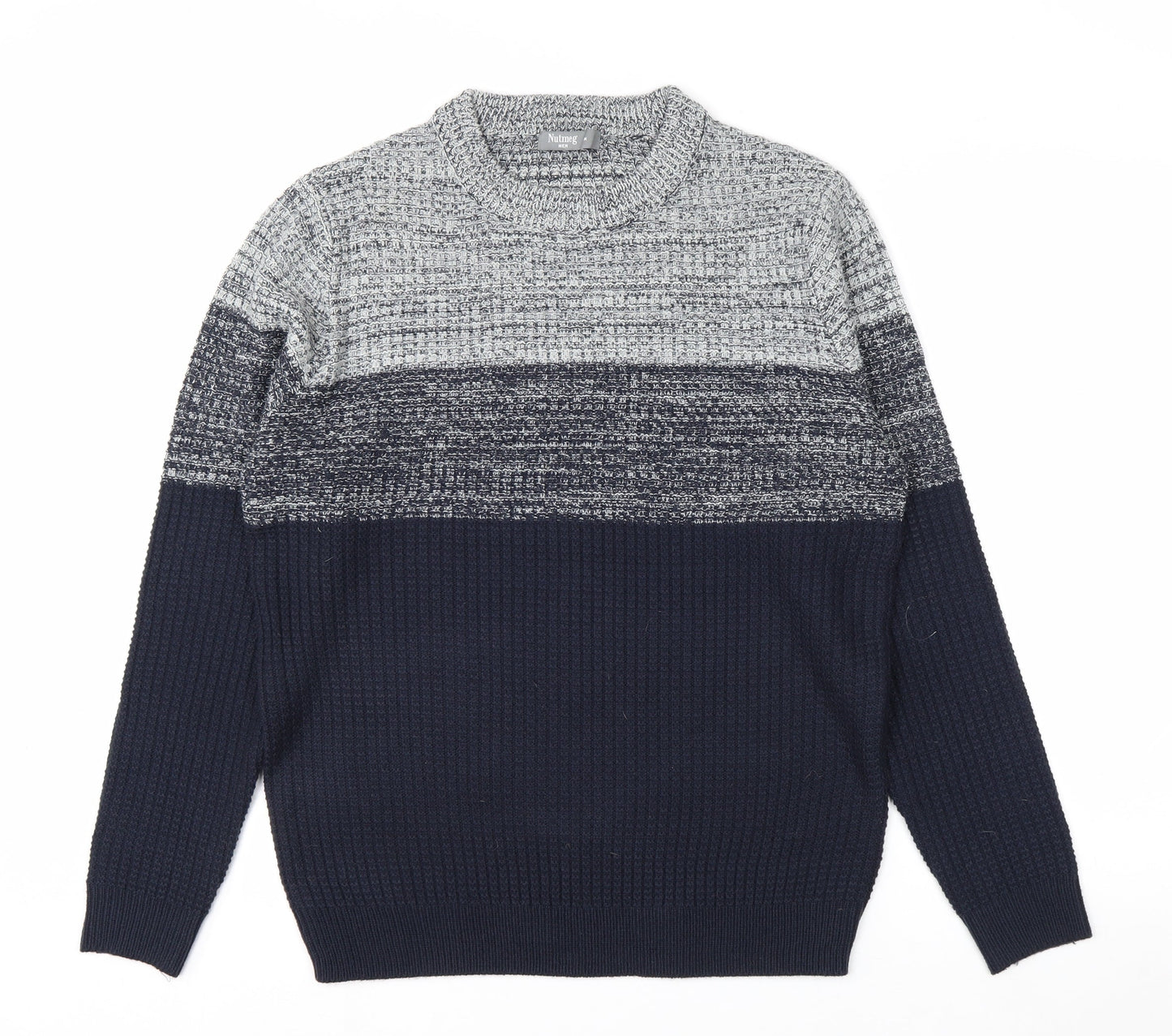 Nutmeg Men Blue Chunky Knit Crew Neck Pullover Jumper Size M