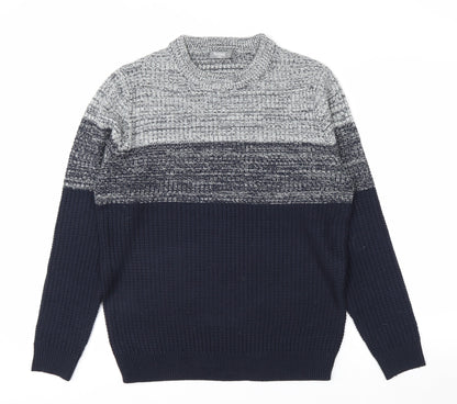 Nutmeg Men Blue Chunky Knit Crew Neck Pullover Jumper Size M