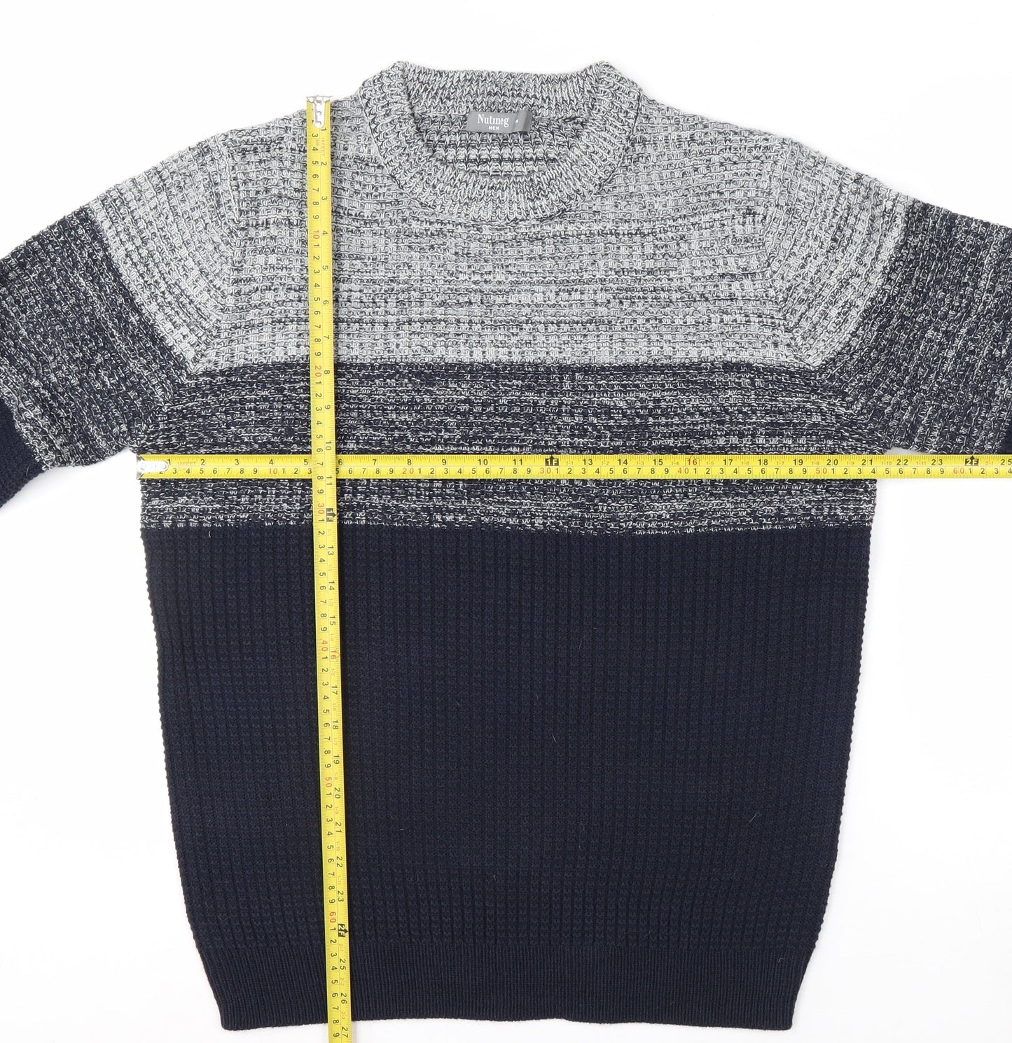 Nutmeg Men Blue Chunky Knit Crew Neck Pullover Jumper Size M