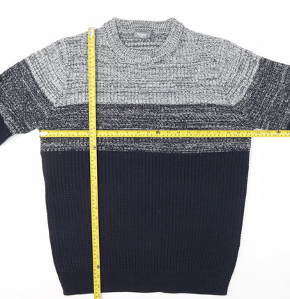 Nutmeg Men Blue Chunky Knit Crew Neck Pullover Jumper Size M