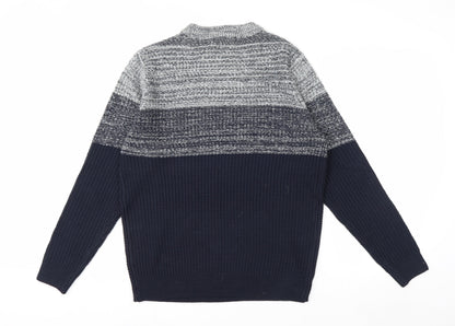 Nutmeg Men Blue Chunky Knit Crew Neck Pullover Jumper Size M