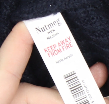 Nutmeg Men Blue Chunky Knit Crew Neck Pullover Jumper Size M