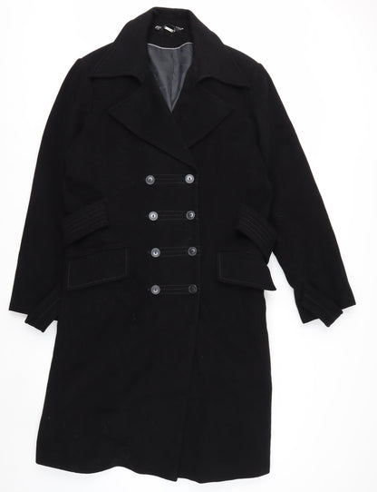 NEXT Womens Black Wool Blend Long Pea Coat Belted Size 20