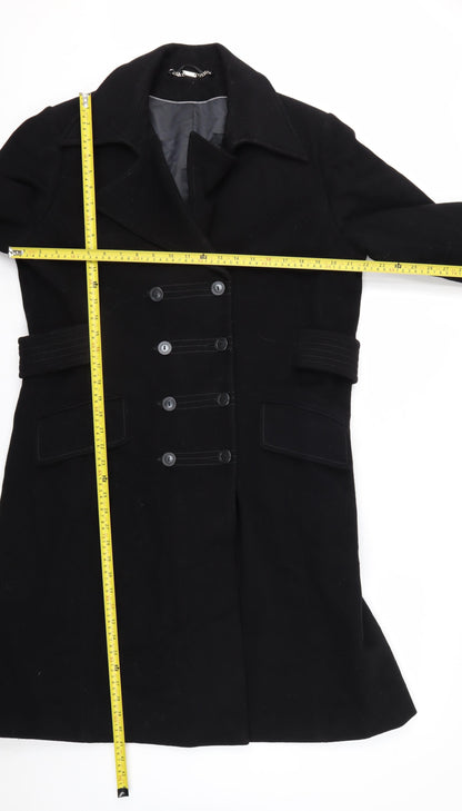 NEXT Womens Black Wool Blend Long Pea Coat Belted Size 20