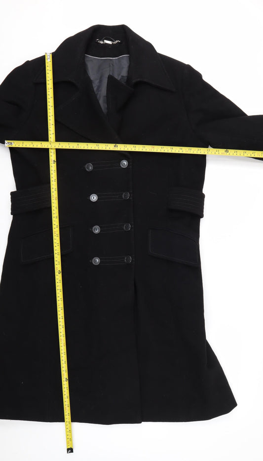NEXT Womens Black Wool Blend Long Pea Coat Belted Size 20