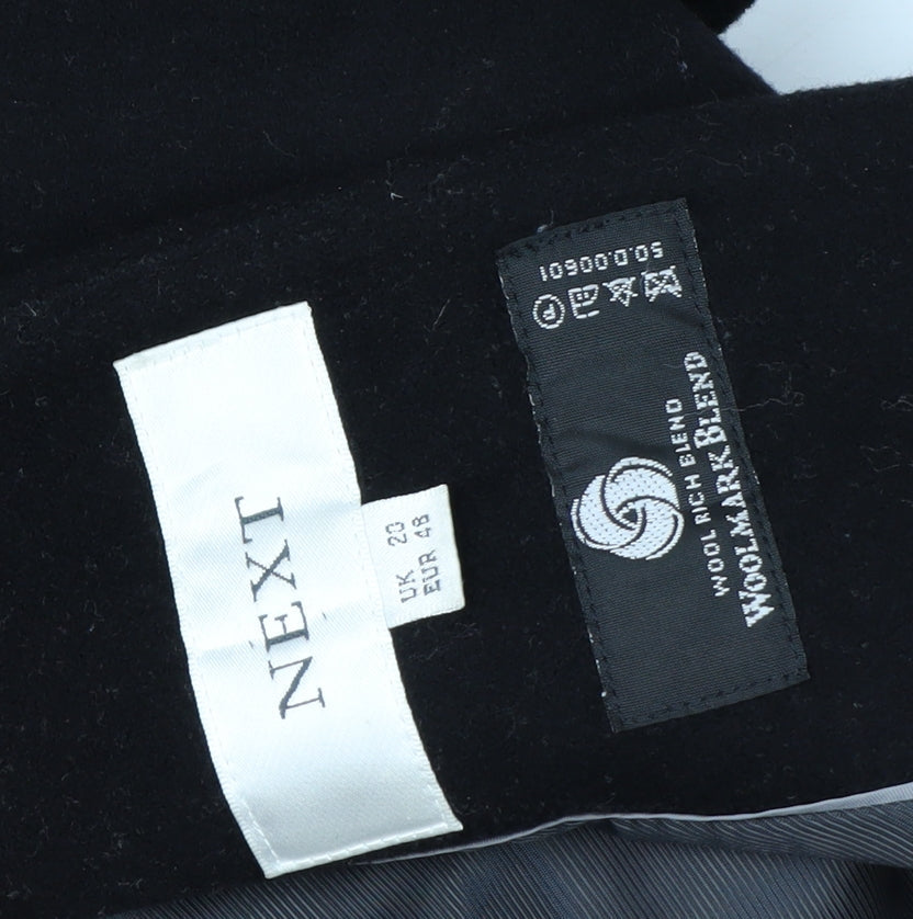 NEXT Womens Black Wool Blend Long Pea Coat Belted Size 20