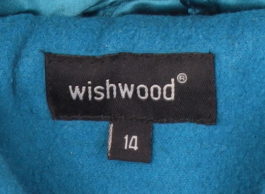 Wishwood Women's Blue Wool Duffle Coat Size 14 Hooded Mid-Length