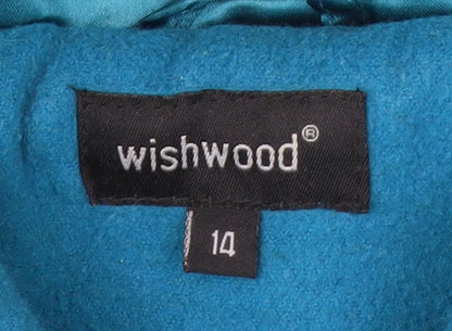 Wishwood Women's Blue Wool Duffle Coat Size 14 Hooded Mid-Length