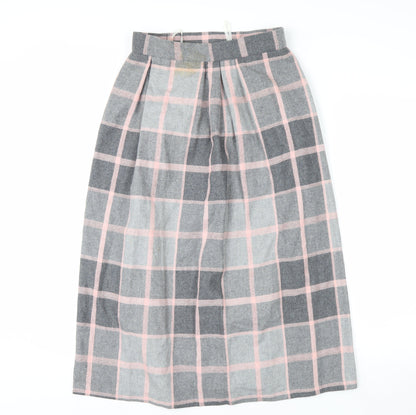 Quail Crossing Women's Grey Pink Check Wool Blend Midi A-Line Skirt Size 12