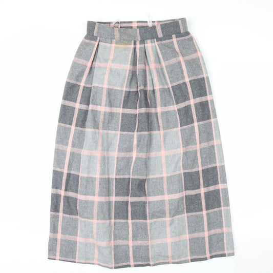 Quail Crossing Women's Grey Pink Check Wool Blend Midi A-Line Skirt Size 12