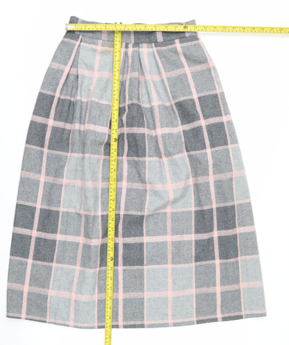 Quail Crossing Women's Grey Pink Check Wool Blend Midi A-Line Skirt Size 12