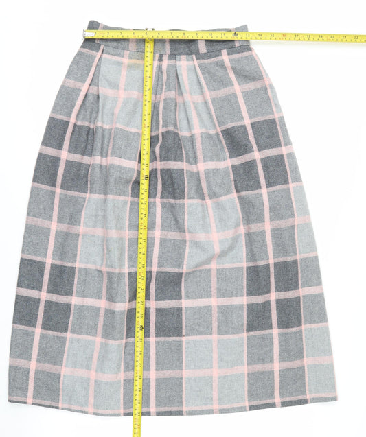 Quail Crossing Women's Grey Pink Check Wool Blend Midi A-Line Skirt Size 12