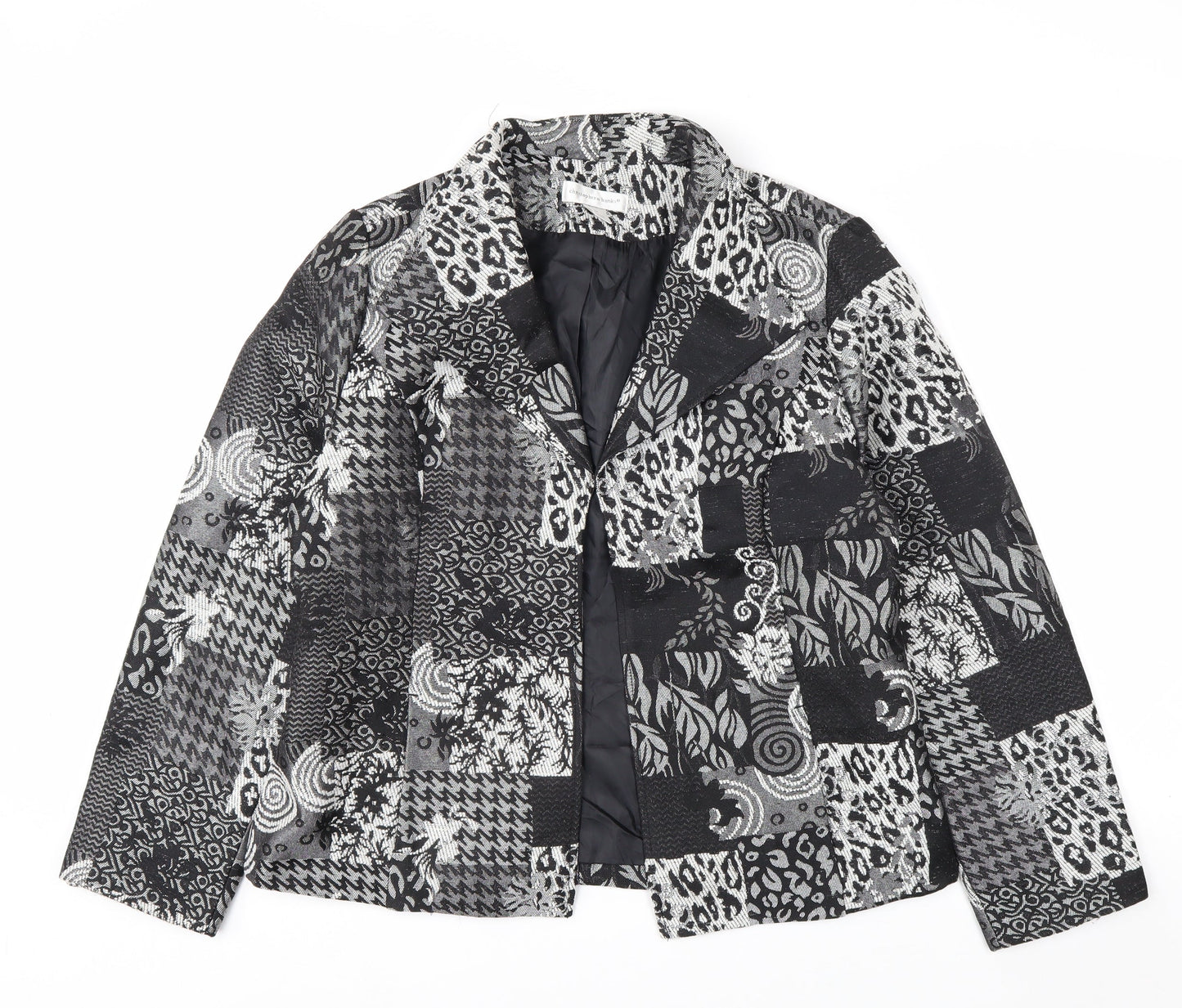 Christopher & Banks Women's Black Patchwork Jacquard Blazer M