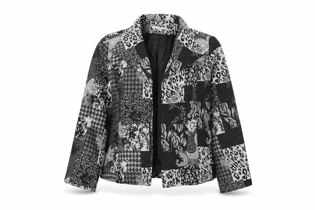 Christopher & Banks Women's Black Patchwork Jacquard Blazer M