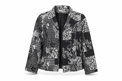 Christopher & Banks Women's Black Patchwork Jacquard Blazer M