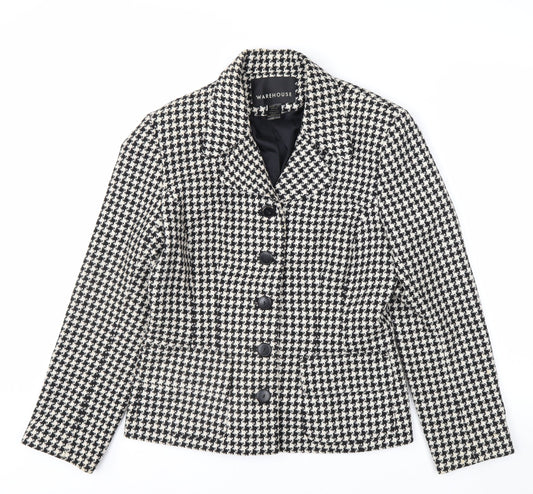 Warehouse Women's Black Houndstooth Wool Blend Suit Jacket Size 12