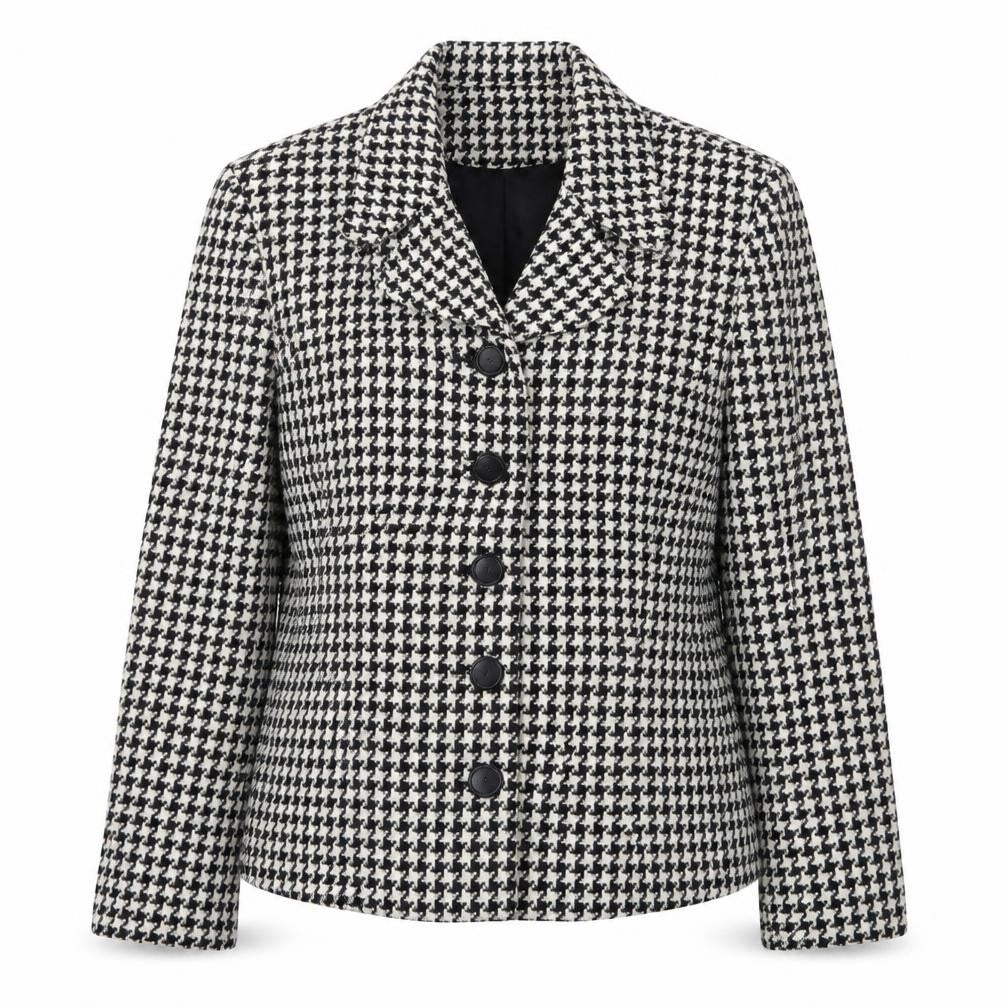 Warehouse Women's Black Houndstooth Wool Blend Suit Jacket Size 12